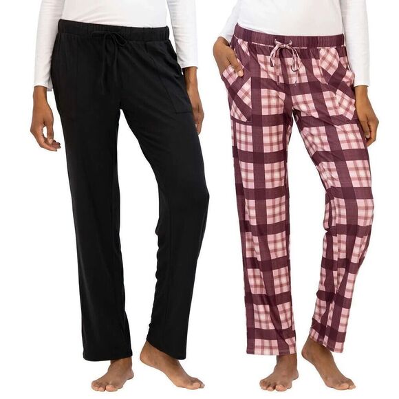Lucky Brand Women's Sz XL Black/Pink Plaid Straight Leg Lounge Pants, 2-Pack - Picture 9 of 11